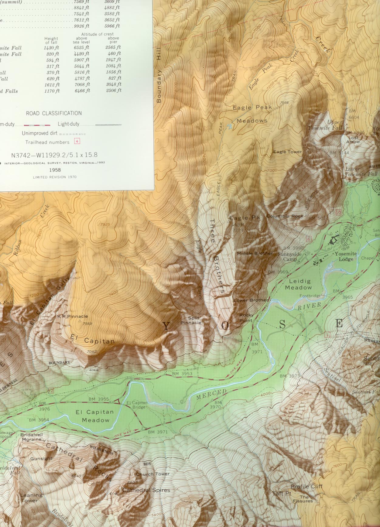 Yosemite Valley Topo Map Mid West Section Yosemite Valley Topo Map Mid West Section